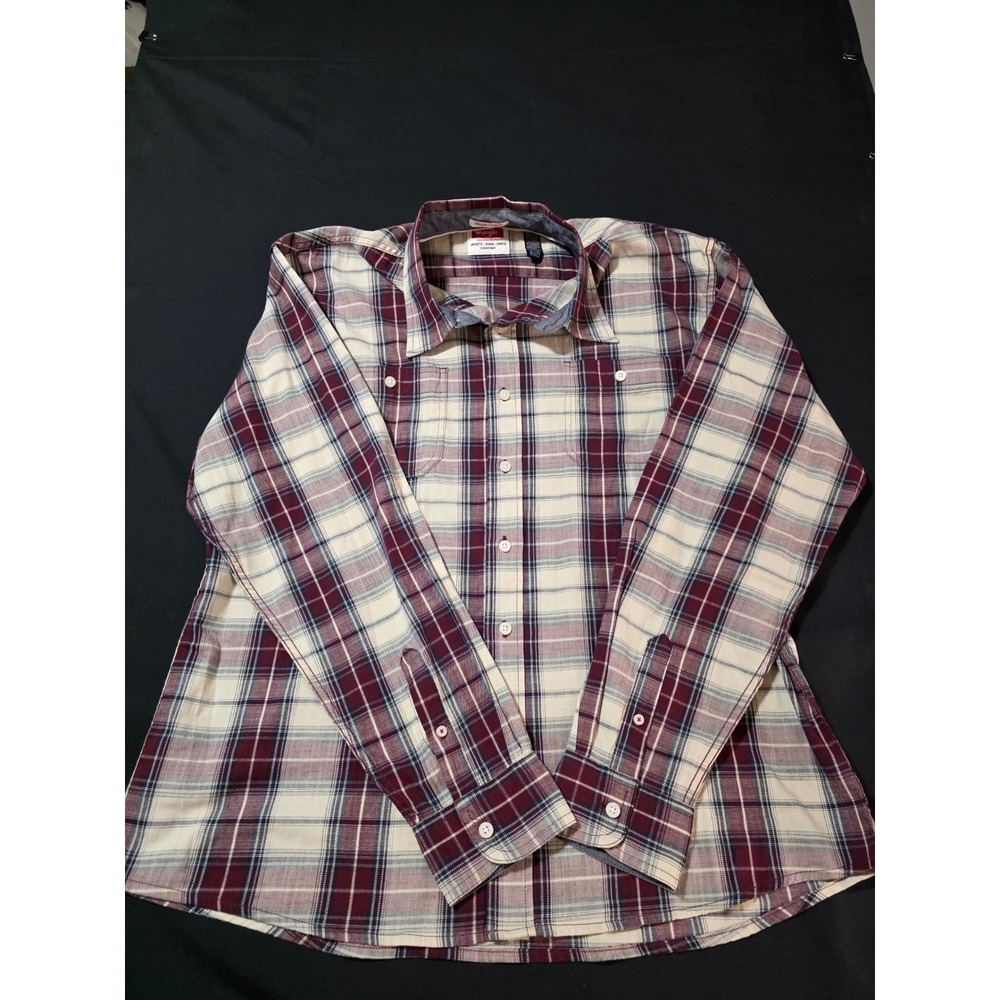 Wrangler Flex for Comfort Mens XL Plaid Button Down Shirt Burgundy Long Sleeve